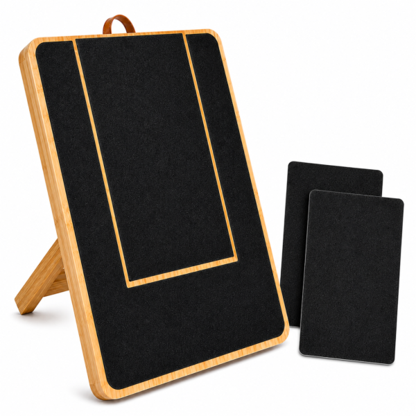 Revised - Main Image with sandpaper sheets-4 Dog Nail Scratch Board Wooden - Foldable Stand with 2 Extra self adhesive Sheets
